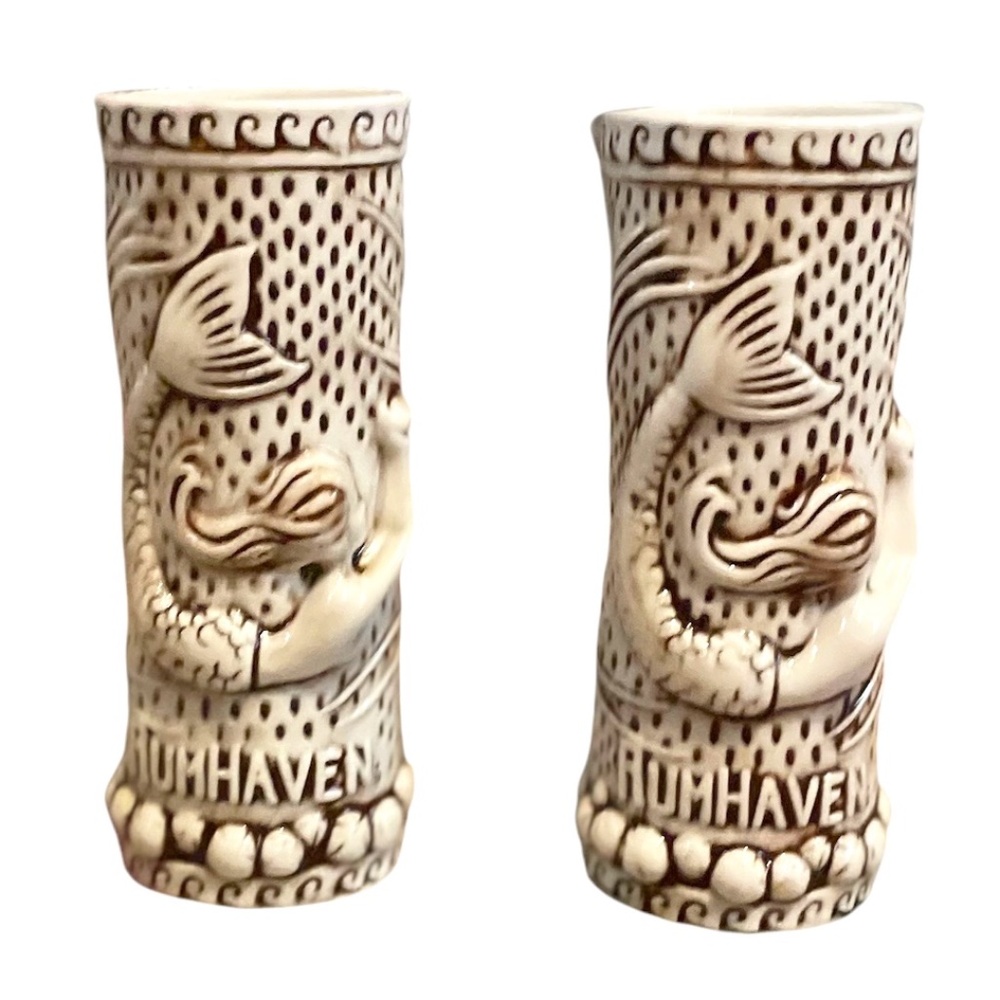Pair Of‎ Tiki Rob Ceramic Glazed Rumhaven Mermaid Pottery Vase